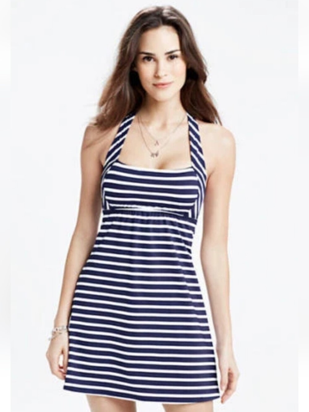 Lands End Halter Dresskini Stripe Underwire Swimsuit Swim Dress 10
